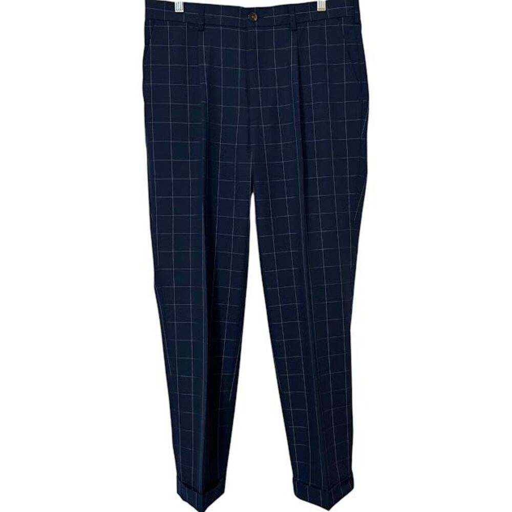 New w/o Tags Brooks Brothers St Andrews Links Polyester Blue Check Golf Pants 34